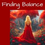 finding balance blonde girl with red dress in a red flowers garden