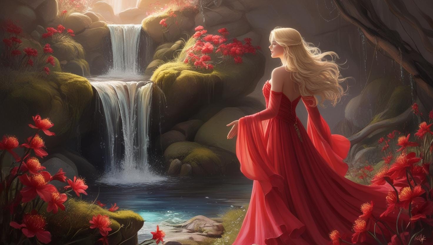 a woman in red dress finding purpose