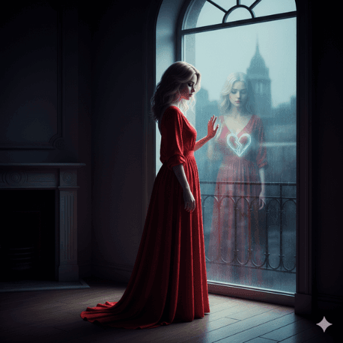 Woman reflecting alone by a window, symbolising emotional detachment and healing after a breakup